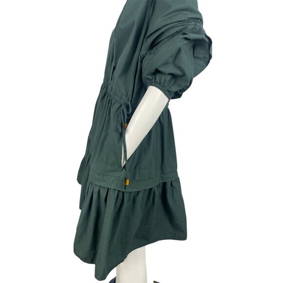 Madewell Crinkle Poplin Wrap Mini Dress Medium Green Drawstring Waist - Picture 8 of 11